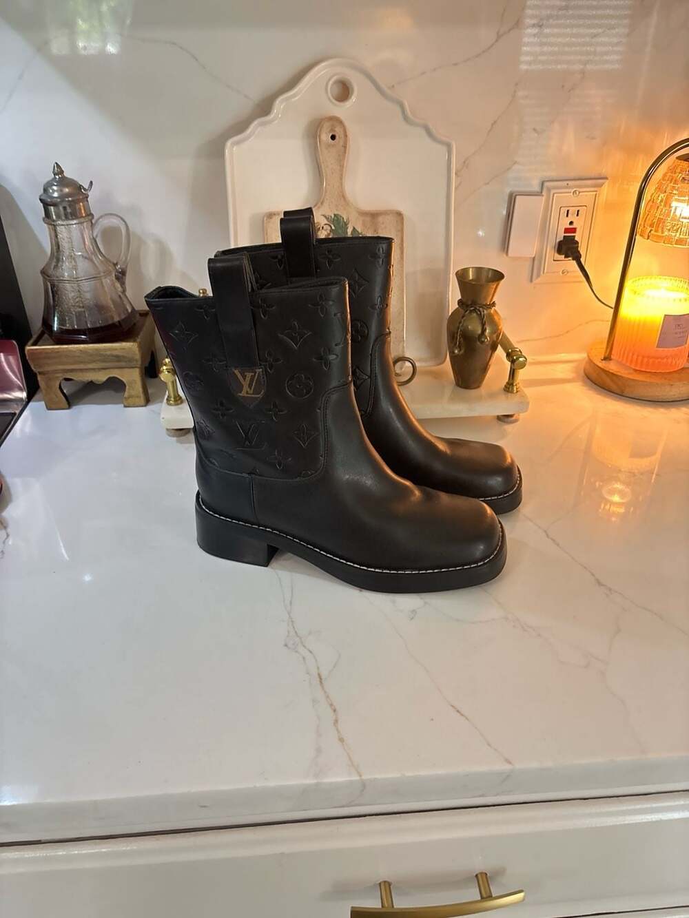 Louis Vuitton Moonlight Ankle Boots in Embossed Monogram Cowhide Leather